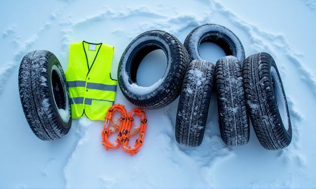 Winter driving essentials: snow chains, winter tires, and reflective vests