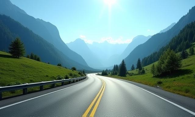 Scenic view of Austria Autobahn with clear sky and mountains